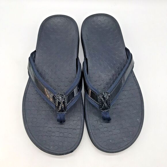 Vionic Tide II Patent Leather Sandal Women's 9 Navy Blue Orthotic Comfort Thongs - Picture 5 of 10